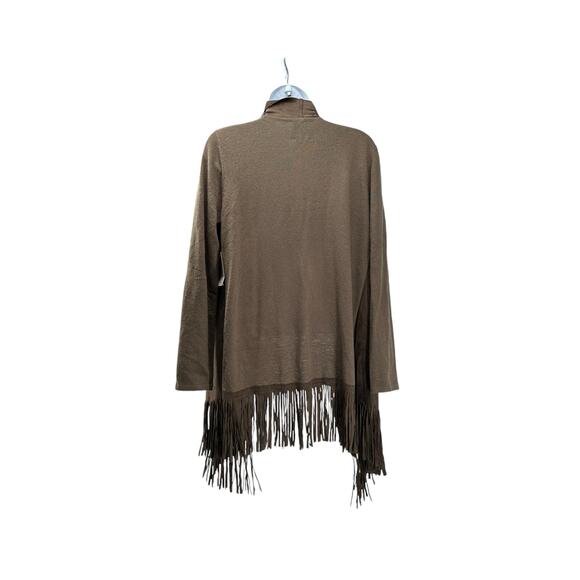 Muche et Muchette tan ultra suede soft knit fringes waterfall cardigan medium - Picture 5 of 6
